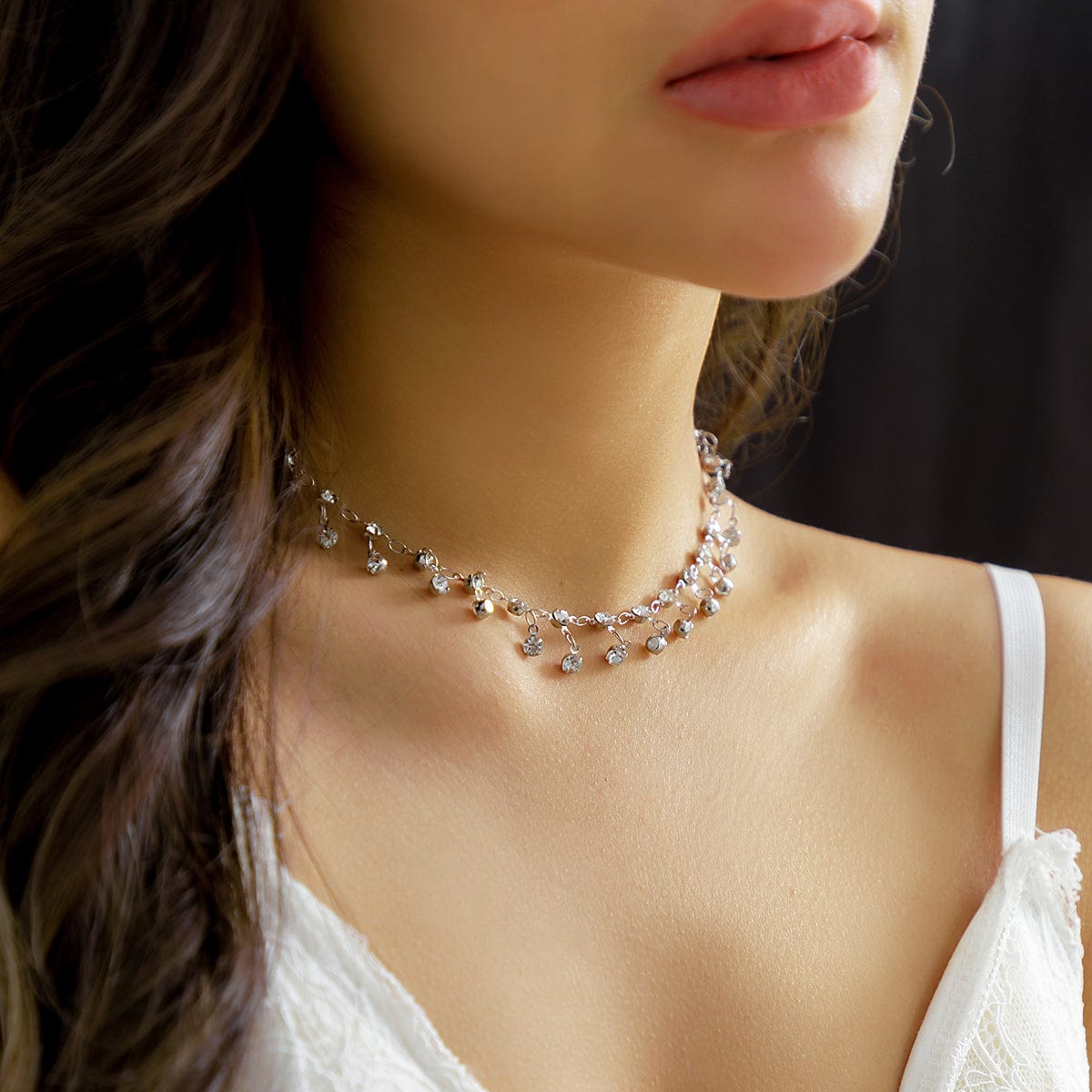 Dainty Rhinestone Tassel Choker Necklace