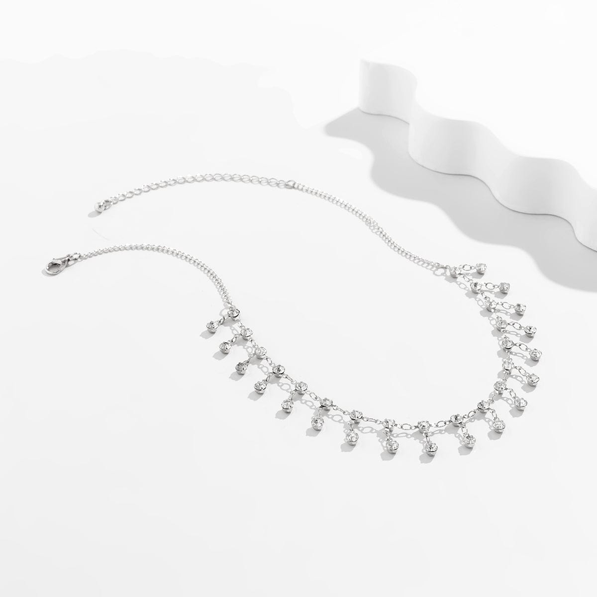 Dainty Rhinestone Tassel Choker Necklace