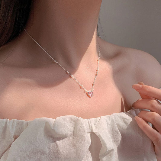 Dainty Sterling Silver Pearl Charm Heart Necklace