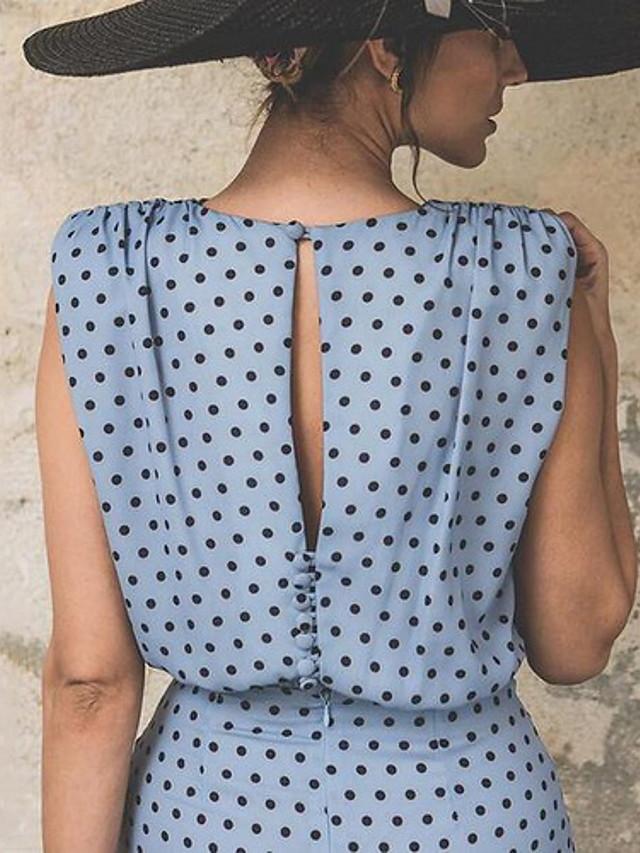 Women's Sheath Dress Knee Length Dress - Sleeveless Polka Dot Print Polka Dots Ruched Spring & Summer Plus Size Hot Vintage White Red Light Blue