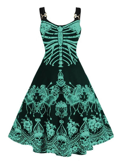 Women's Halloween Dress A Line Dress Short Mini Dress Green White Purple Yellow Sleeveless Print Skull Skeleton Print Fall Winter Crew Neck Party Party 2023 XL 2XL 3XL 4XL / Summer
