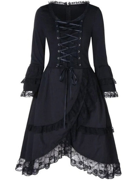 Women's Halloween Dress Lace Dress Vintage Dress Black Dress Midi Dress Black Long Sleeve Pure Color Lace Fall Winter Autumn Crew Neck Vintage Winter Dress Fall Dress 2023 S M L XL XXL 3XL 4XL 5XL