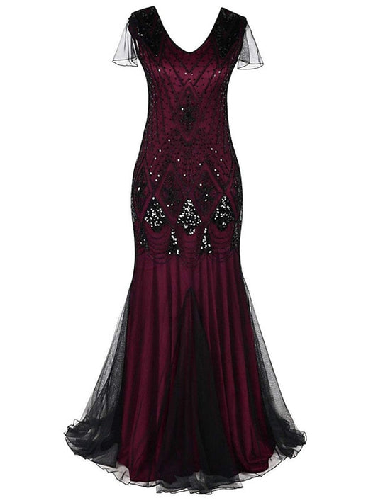 Women's Halloween Dress Lace Dress Vintage Dress Long Dress Maxi Dress Black Burgundy Dark Green Sleeveless Plain Sequins Spring Fall Winter V Neck Fashion Evening Party 2023 S M L XL 2XL 3XL