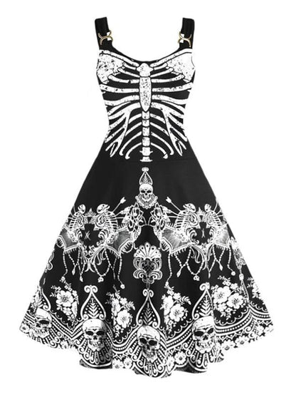 Women's Halloween Dress A Line Dress Short Mini Dress Green White Purple Yellow Sleeveless Print Skull Skeleton Print Fall Winter Crew Neck Party Party 2023 XL 2XL 3XL 4XL / Summer