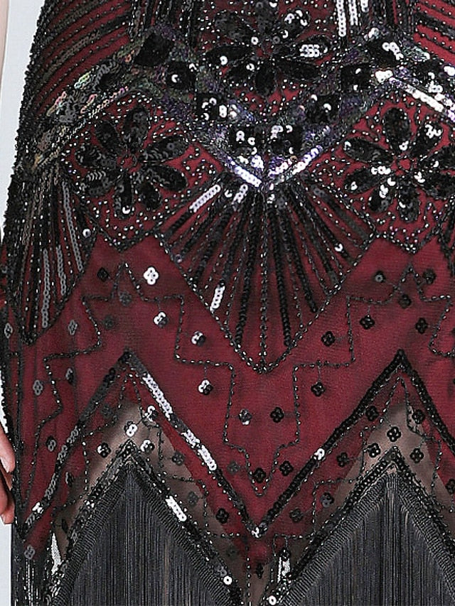 Women's Halloween Dress Retro 1920s Fringe Dress Midi Dress Party Outdoor Sequins Tassel Fringe Plain V Neck Sleeveless Regular Fit Summer Spring 2023 claret Black S M L XL