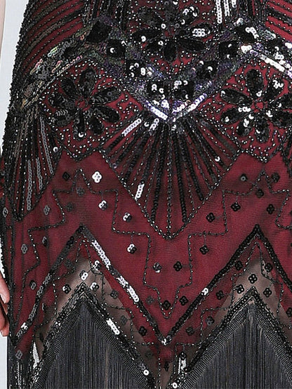Women's Halloween Dress Retro 1920s Fringe Dress Midi Dress Party Outdoor Sequins Tassel Fringe Plain V Neck Sleeveless Regular Fit Summer Spring 2023 claret Black S M L XL