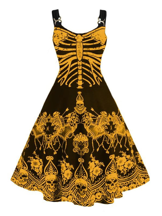 Women's Halloween Dress A Line Dress Short Mini Dress Green White Purple Yellow Sleeveless Print Skull Skeleton Print Fall Winter Crew Neck Party Party 2023 XL 2XL 3XL 4XL / Summer