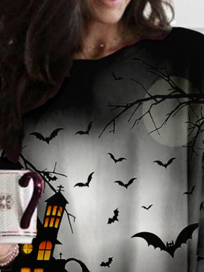 Women's Halloween Dress Casual Dress T Shirt Dress Tee Dress Shift Dress Mini Dress Black Long Sleeve Pumpkin Print Fall Winter Autumn Crew Neck Stylish Loose Fit 2023 XXS XS S M L XL 2XL 3XL 4XL 5XL