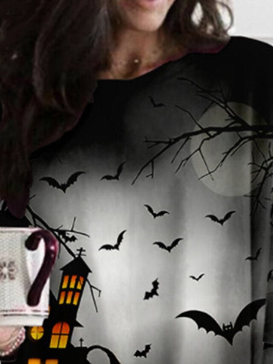 Women's Halloween Dress Casual Dress T Shirt Dress Tee Dress Shift Dress Mini Dress Black Long Sleeve Pumpkin Print Fall Winter Autumn Crew Neck Stylish Loose Fit 2023 XXS XS S M L XL 2XL 3XL 4XL 5XL