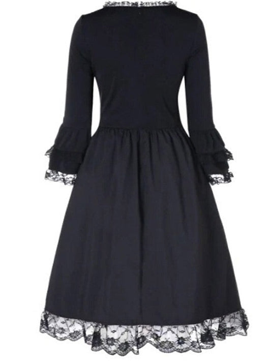 Women's Halloween Dress Lace Dress Vintage Dress Black Dress Midi Dress Black Long Sleeve Pure Color Lace Fall Winter Autumn Crew Neck Vintage Winter Dress Fall Dress 2023 S M L XL XXL 3XL 4XL 5XL